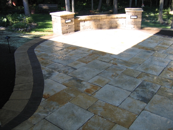 Fieldstone Patio With Brick Wall Landscaping Before After